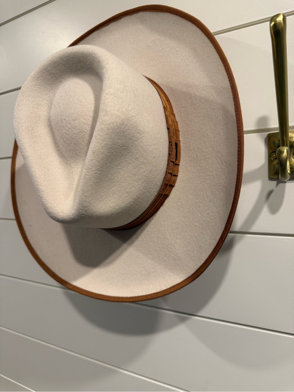 Brixton Cream Felt Fedora with Brown Trim